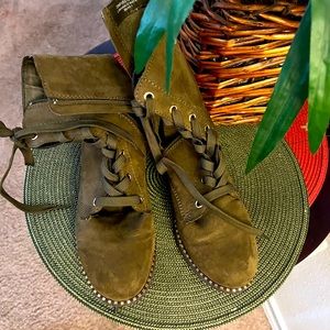 Olive green microsuede boots